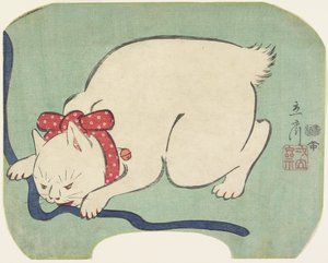 ひもで遊ぶ白猫、1863